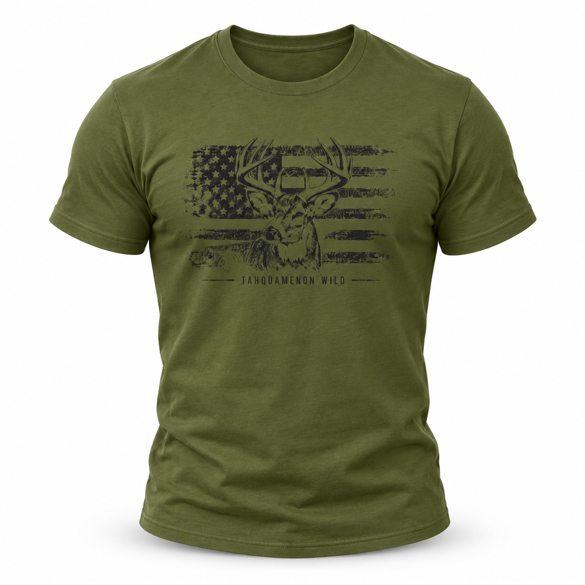 Deer & Distressed American Flag T-Shirt | Hunting Shirt | Outdoorsman Gift | Tahquamenon Wild