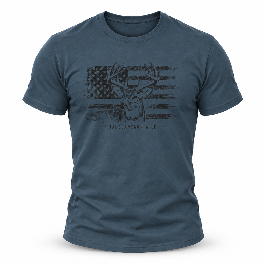 Deer & Distressed American Flag T-Shirt | Hunting Shirt | Outdoorsman Gift | Tahquamenon Wild