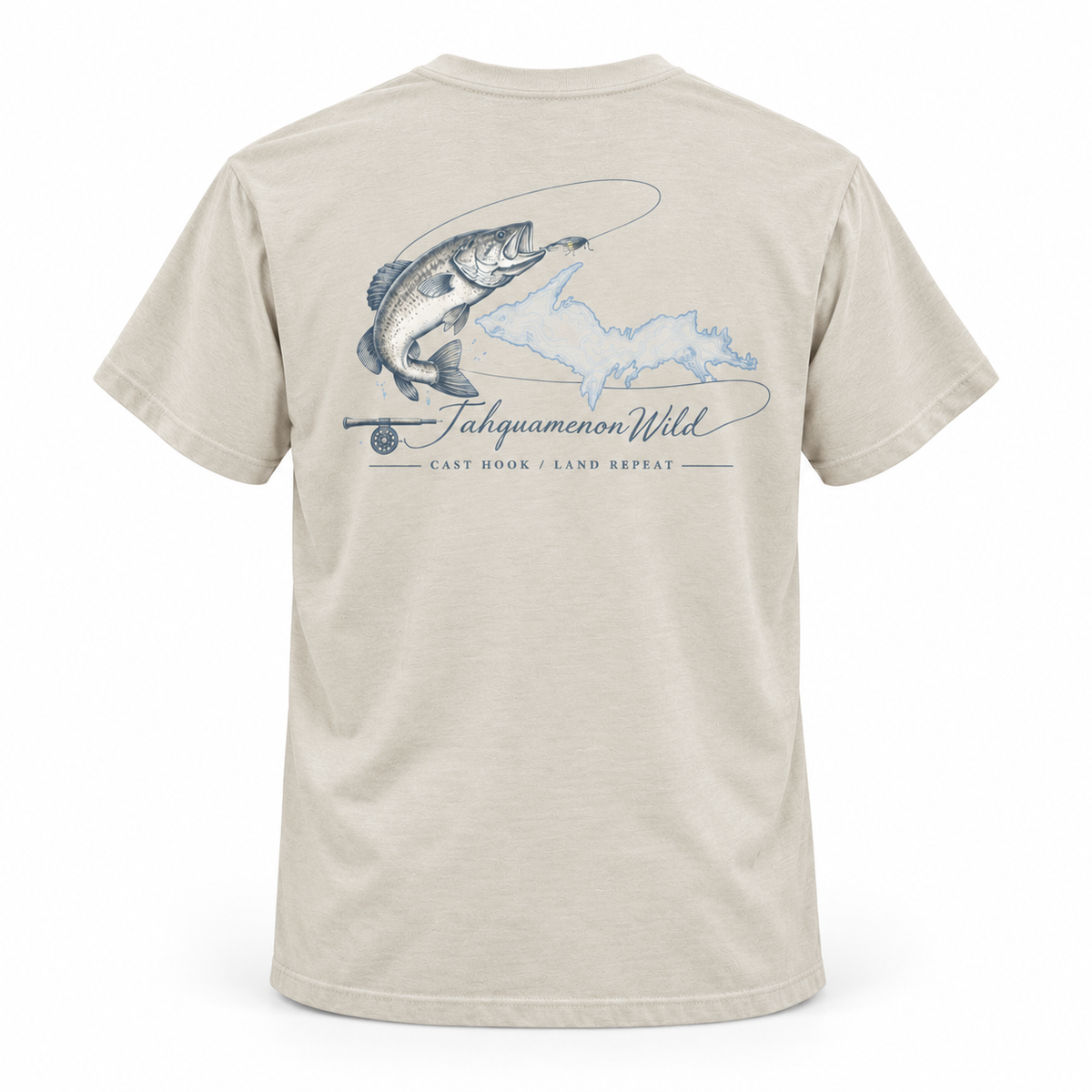 Tahquamenon Wild Bass Fishing Shirt | Cast Hook Land Repeat Tee | Michigan Upper Peninsula T-Shirt