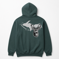 Dark forest green Tahquamenon Wild hunting hoodie with Michigan Upper Peninsula and whitetail buck graphic on back